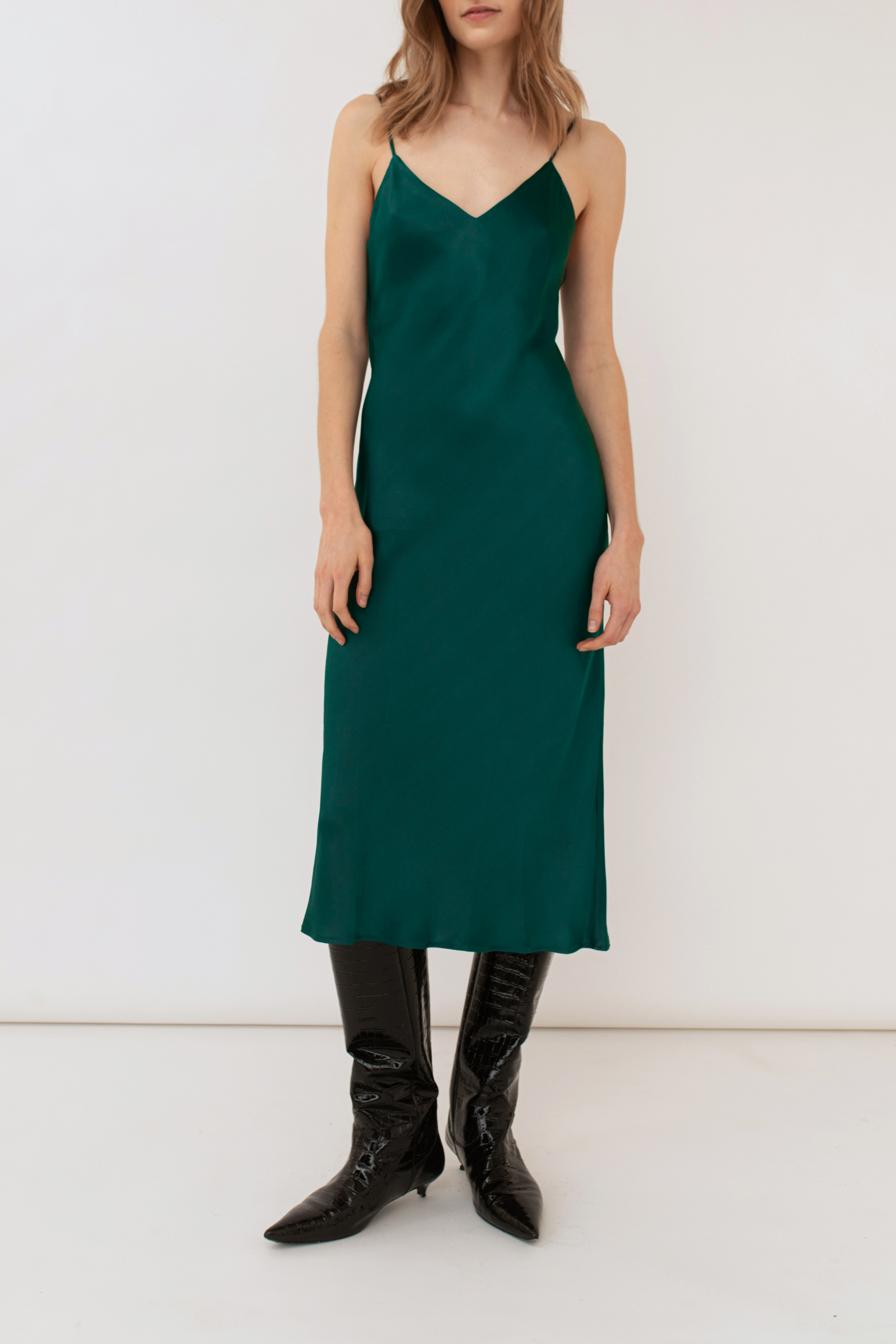 Jacoba Jane Classic Silk Satin Slip Dress - Evergreen - Green