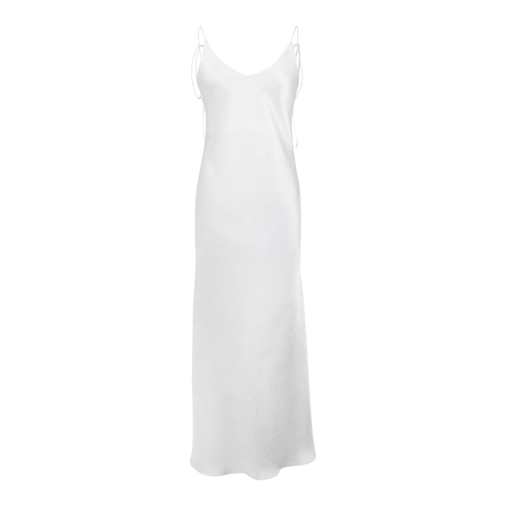 SAMPLE & ARCHIVE SALE | Azalea Silk Satin Maxi Slip Dress | White | XS