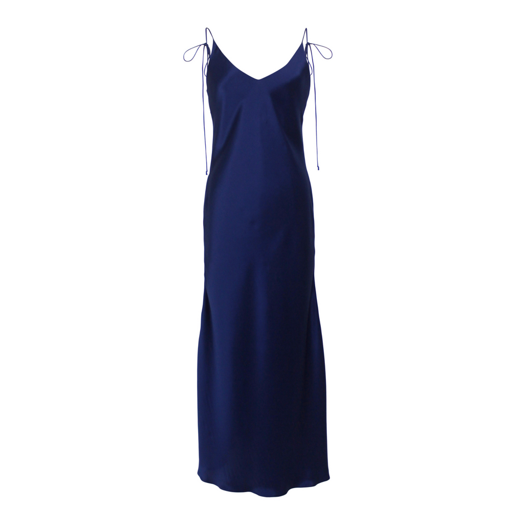 Azalea Silk Satin Maxi Dress | Navy | XS