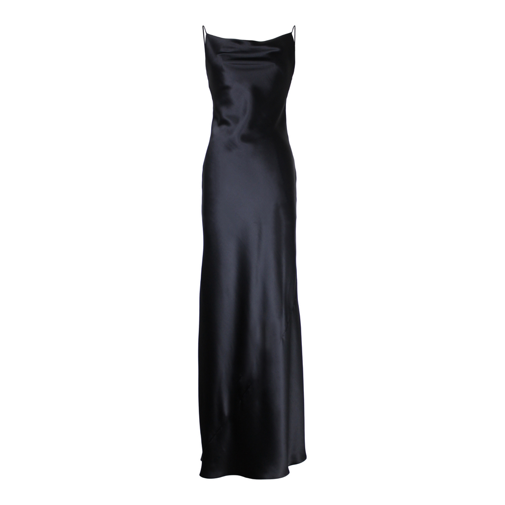 Whitney Silk Satin Evening Gown | Black