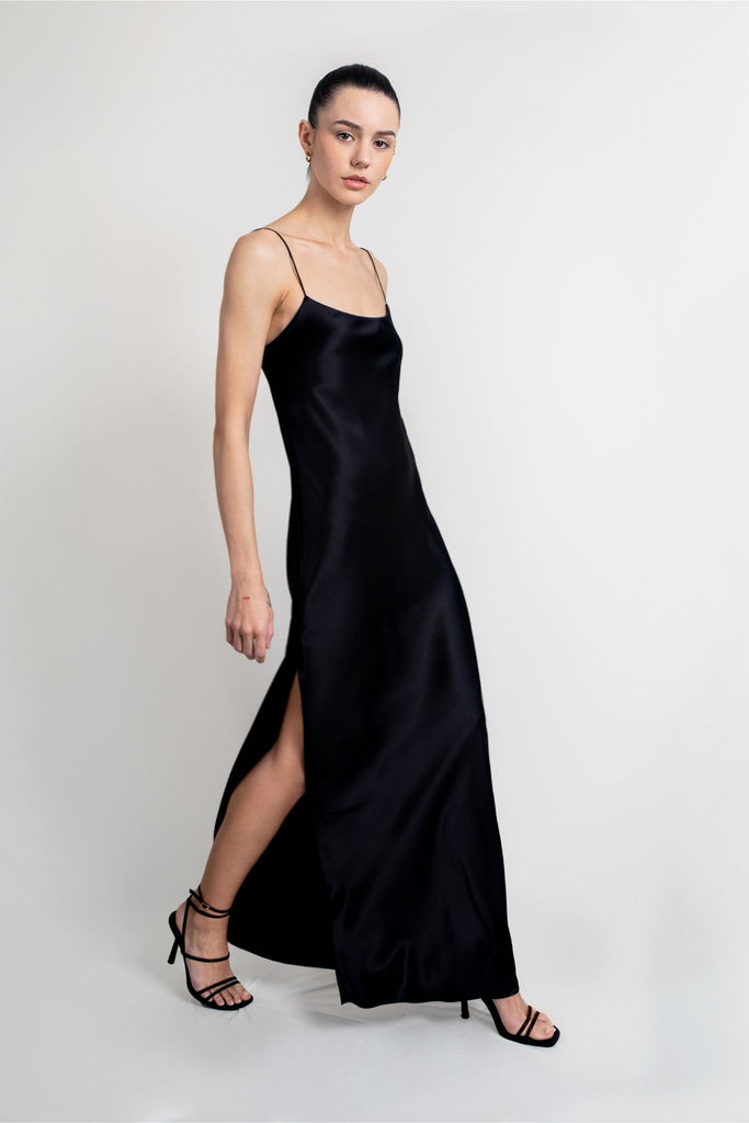 SAMPLE & ARCHIVE SALE | Isla Silk Satin Evening Gown | Black | XS/S