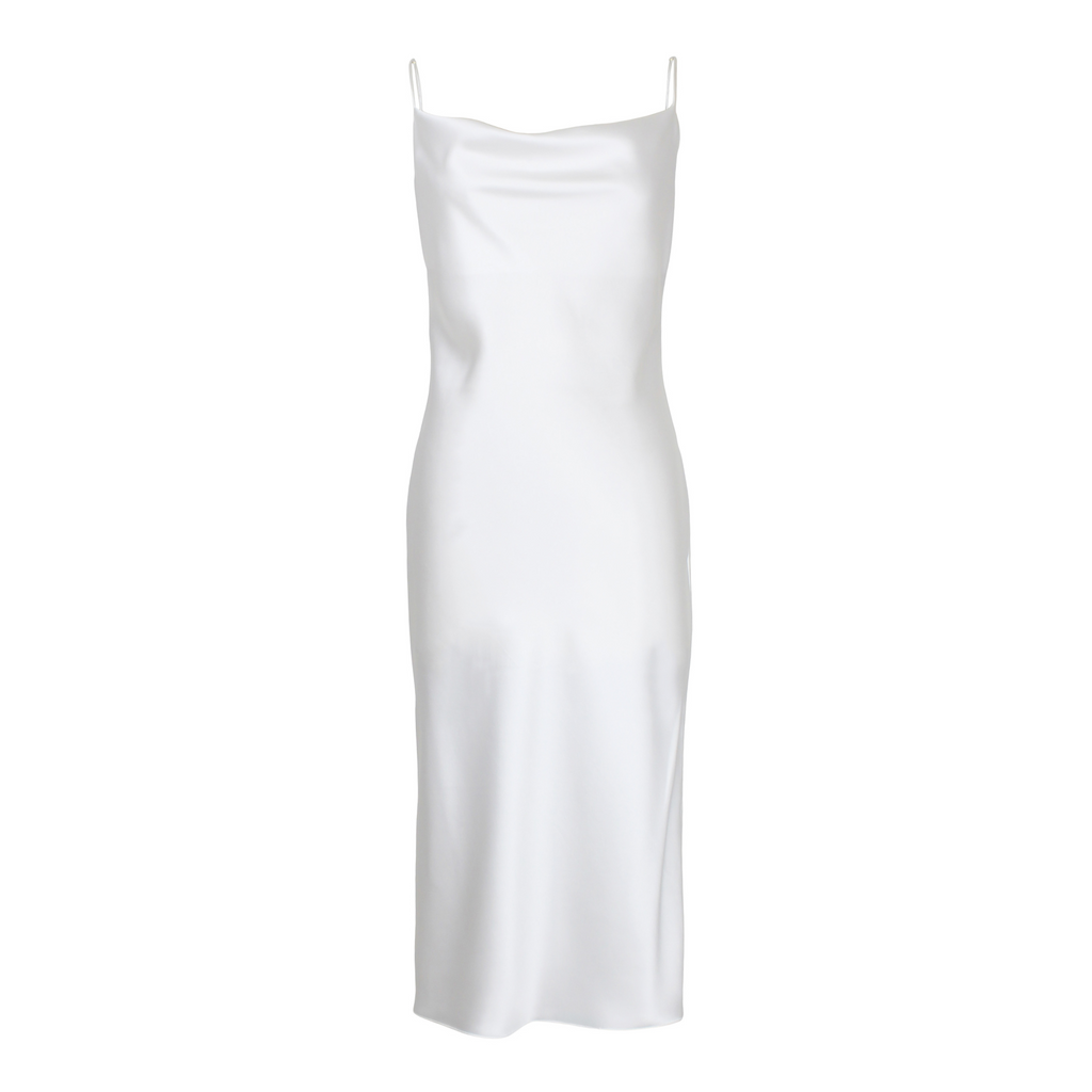 Mandy Silk Satin Cowl Neck Slip Dress | White