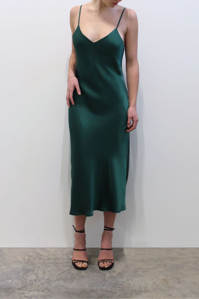 Classic Silk Satin Slip Dress | Evergreen