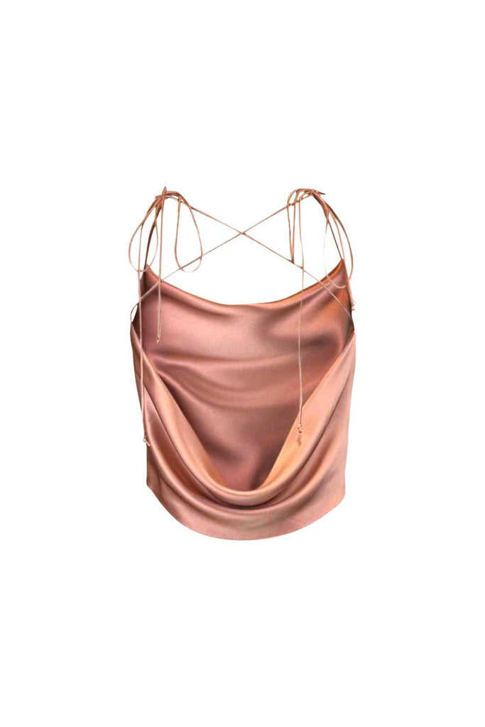 Odette Silk Satin Draped Backless Top | French Rose