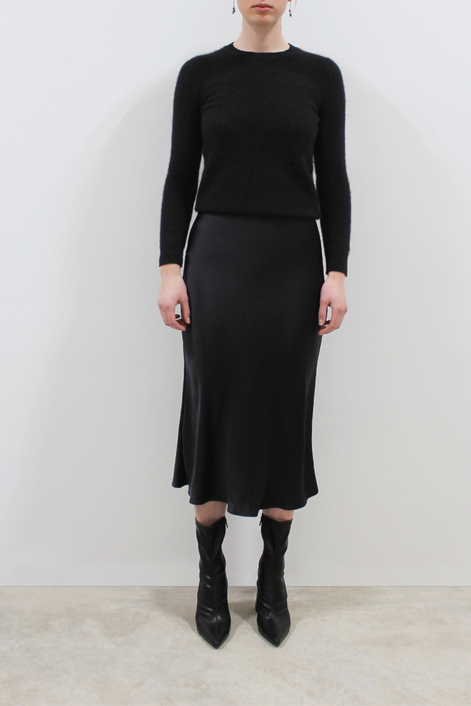 Classic Silk Satin Midi Slip Skirt | Black