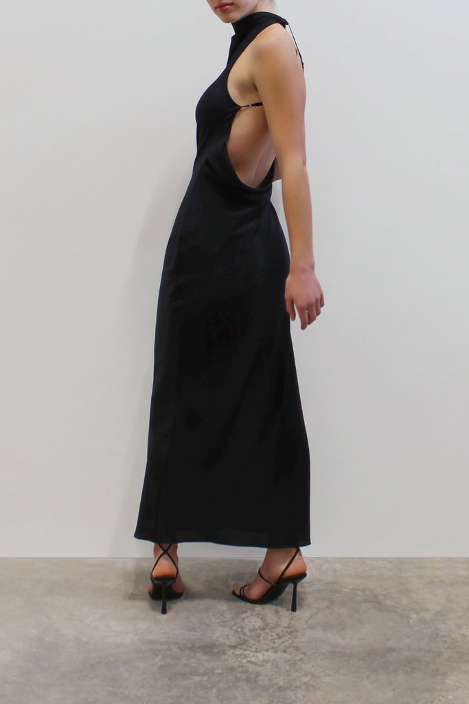 Rowan Draped Silk Double Crepe Dress | Black