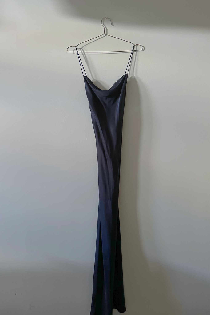 SAMPLE SALE Draped Low Back Long Dress | Charcoal Sueded | XS