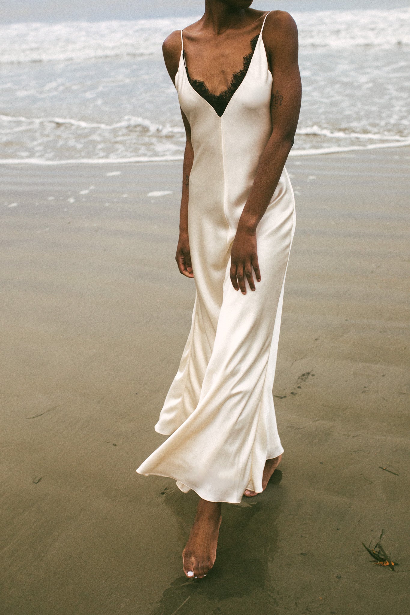 Amelie Bias Cut Lace Silk Dress