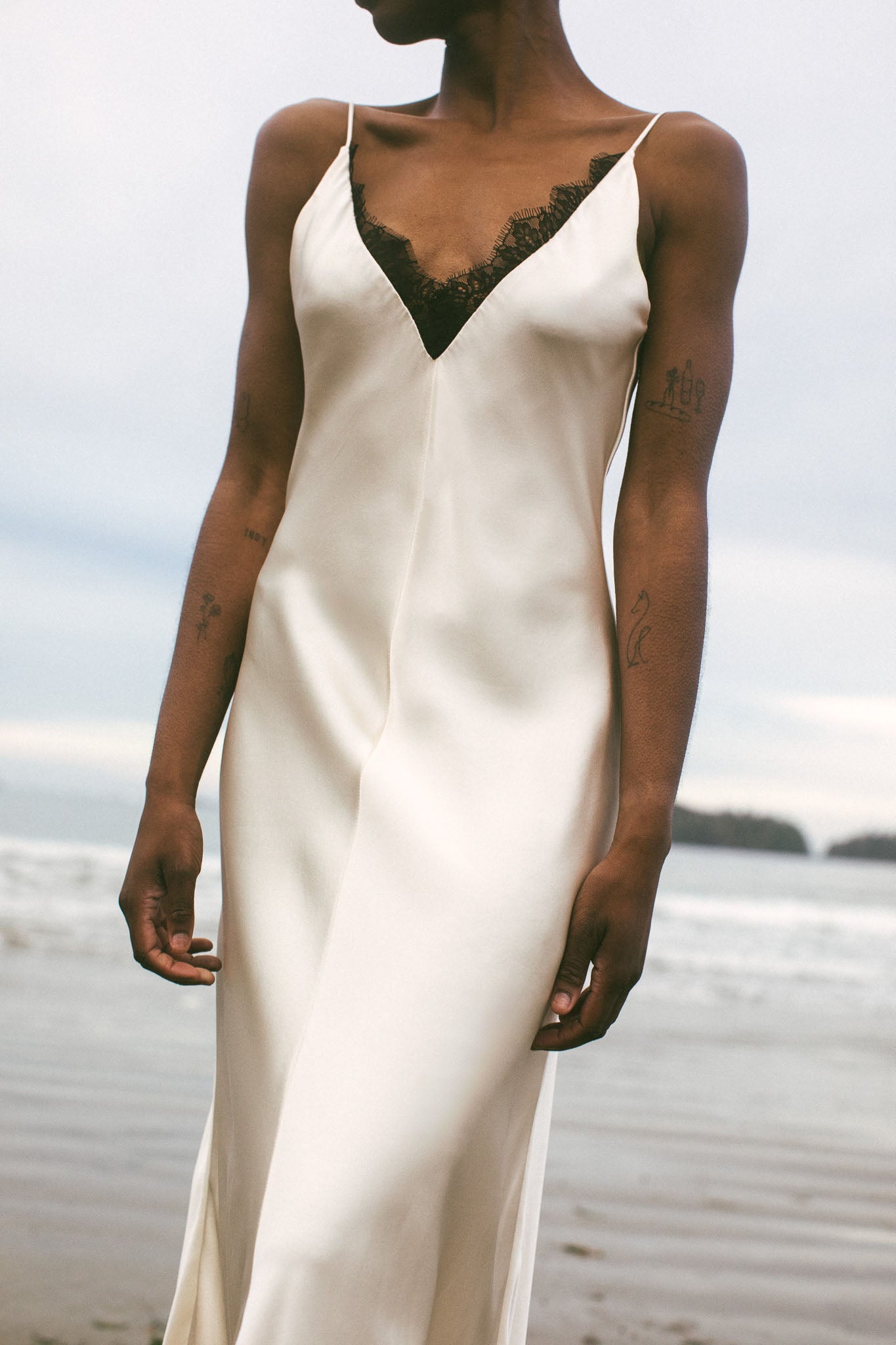 Amelie Bias Cut Lace Silk Dress