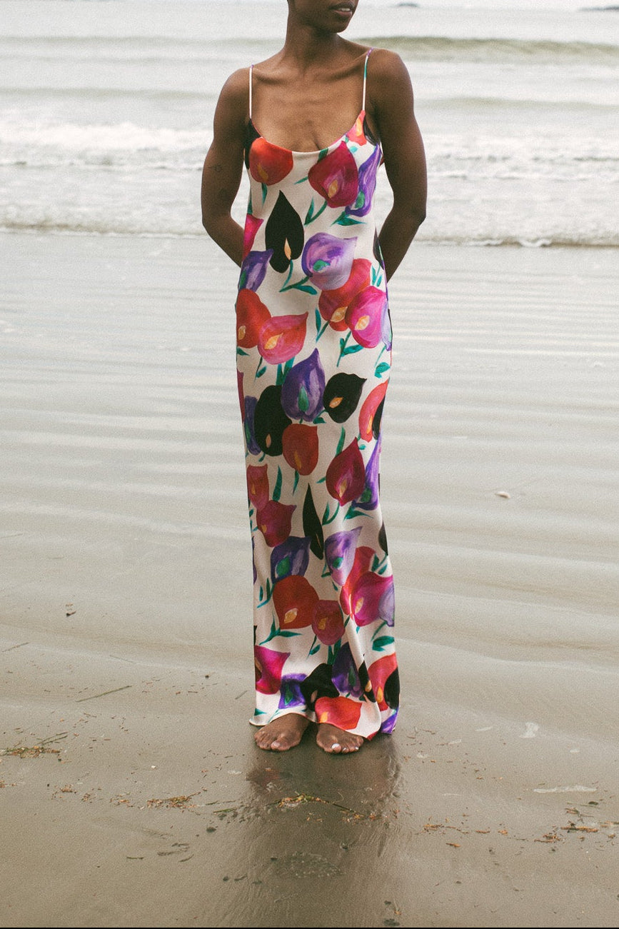 Isadora Fleur Printed Silk Sip Dress