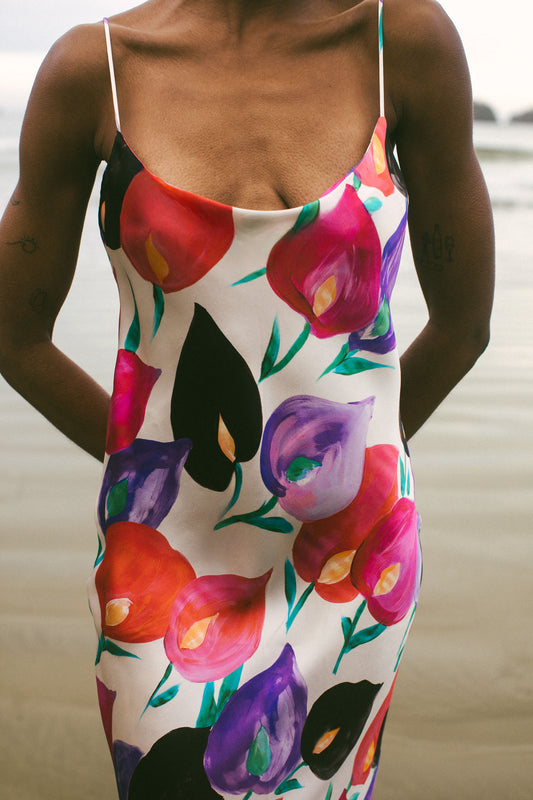 Isadora Fleur Printed Silk Sip Dress