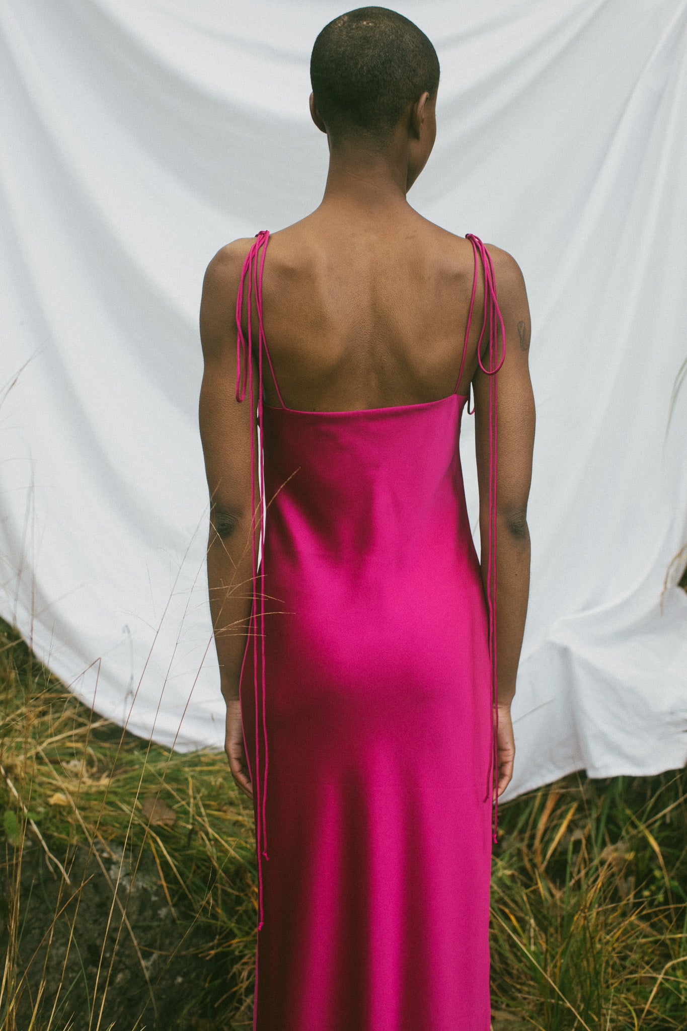 Camellia Bias Cut Fuschia Silk Dress