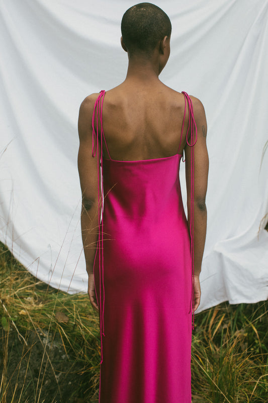 Camellia Bias Cut Fuschia Silk Dress