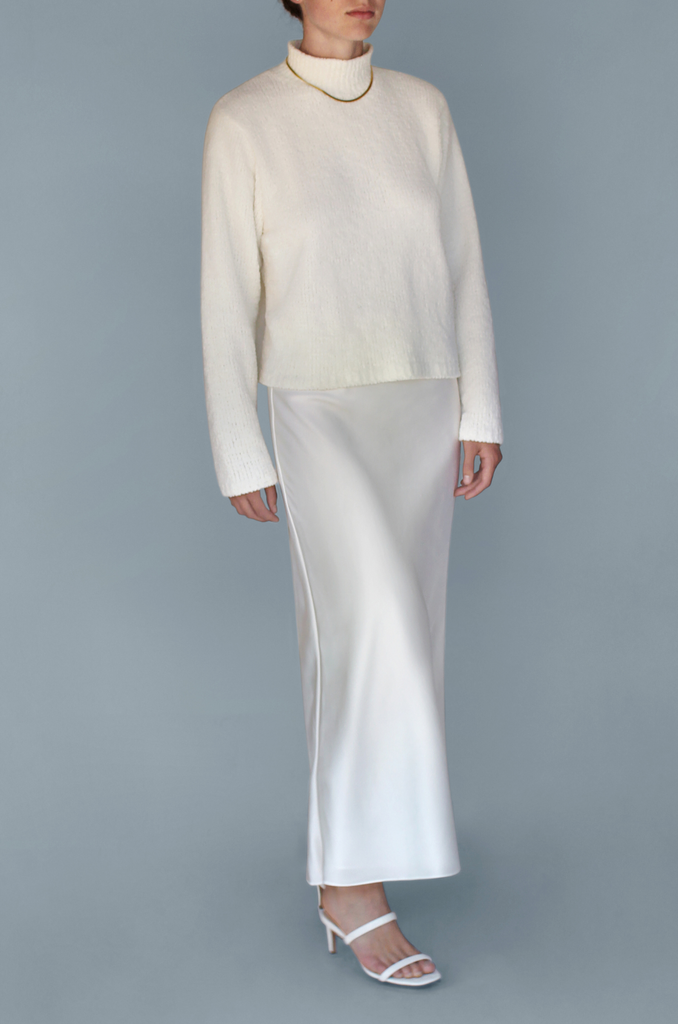 Long Silk Satin Maxi Slip Skirt | Ivory