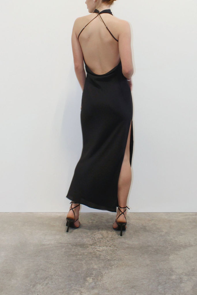 Rowan Draped Silk Double Crepe Dress | Black