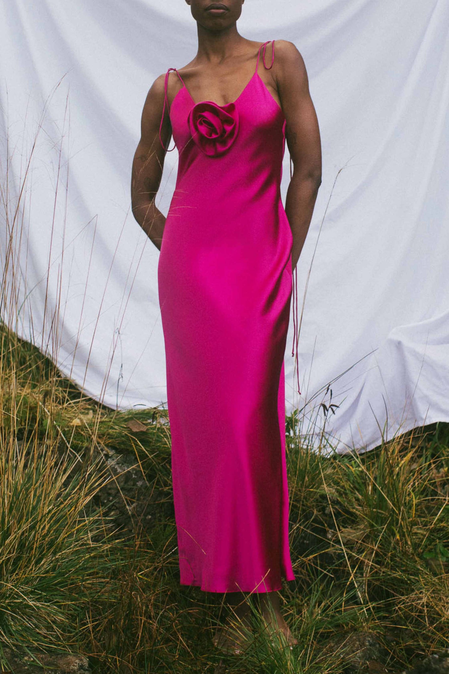 Camellia Bias Cut Fuschia Silk Dress