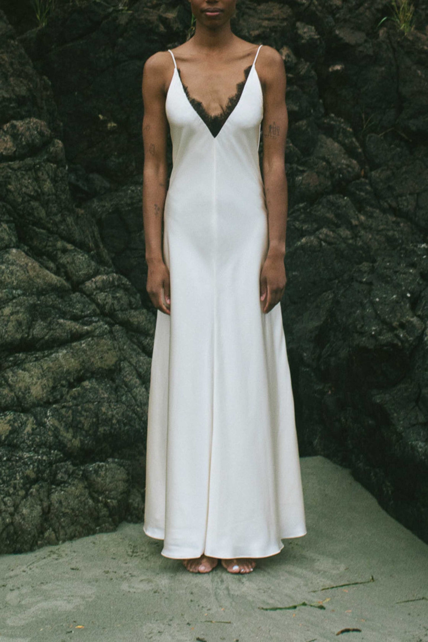 Amelie Bias Cut Lace Silk Dress
