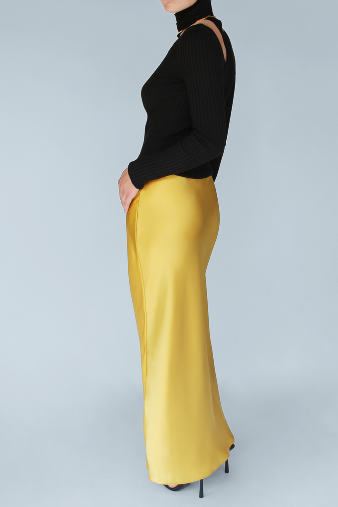 Long Silk Satin Maxi Slip Skirt | Marigold