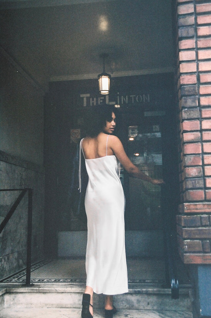 Azalea Silk Satin Maxi Slip Dress | White