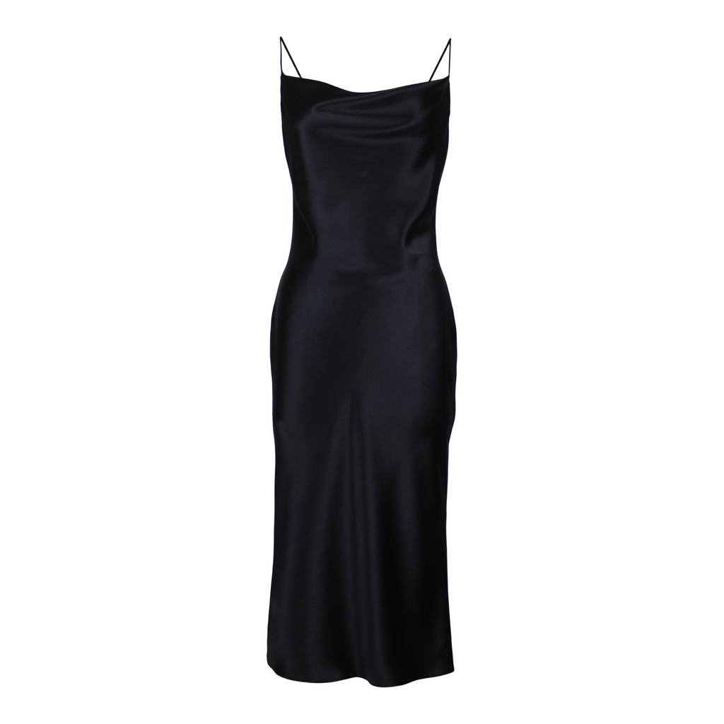 Mandy Silk Satin Cowl Neck Slip Dress | Black