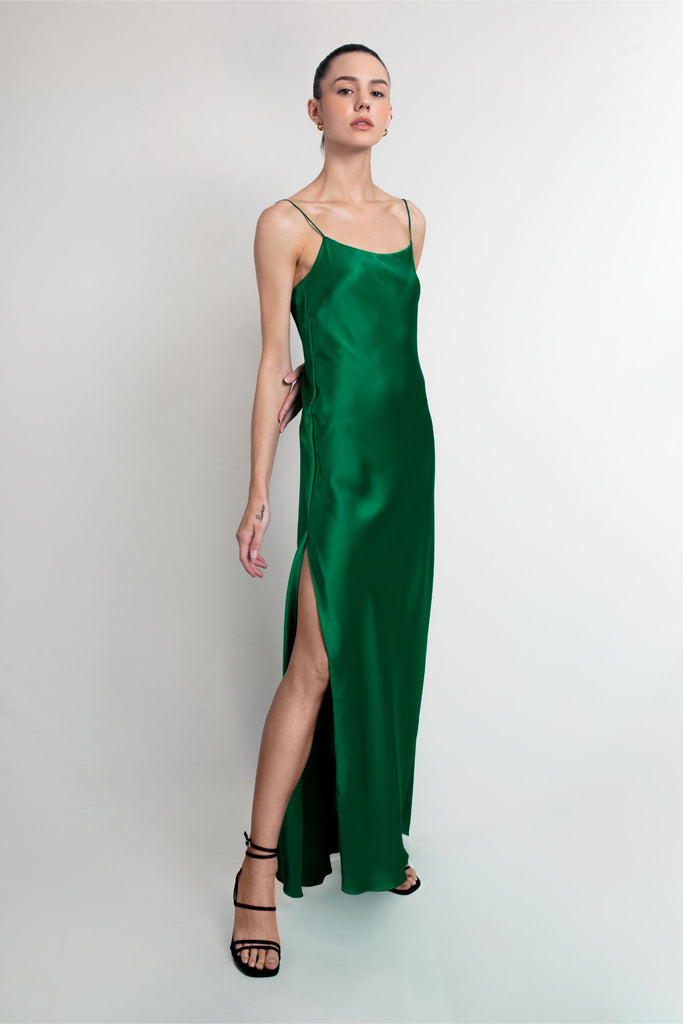 SAMPLE & ARCHIVE SALE | Isla Silk Satin Evening Gown | Emerald XS/S