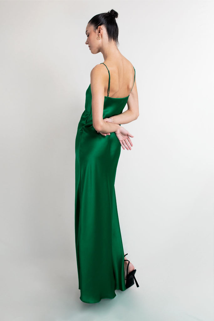 SAMPLE & ARCHIVE SALE | Isla Silk Satin Evening Gown | Emerald XS/S