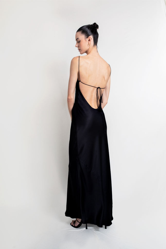 Whitney Silk Satin Evening Gown | Black