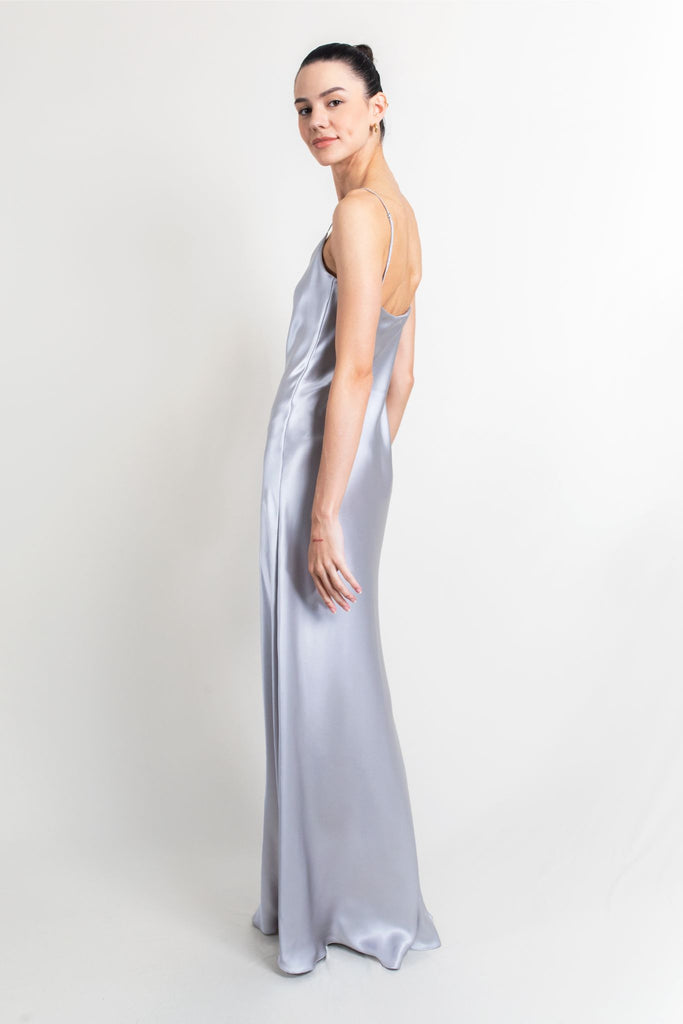SAMPLE & ARCHIVE SALE | Isla Silk Satin Evening Gown | Silver XS/S