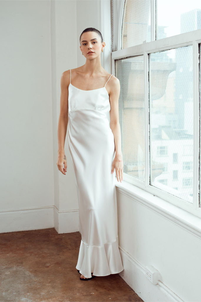 Stella Low Back Silk Wedding Dress | White