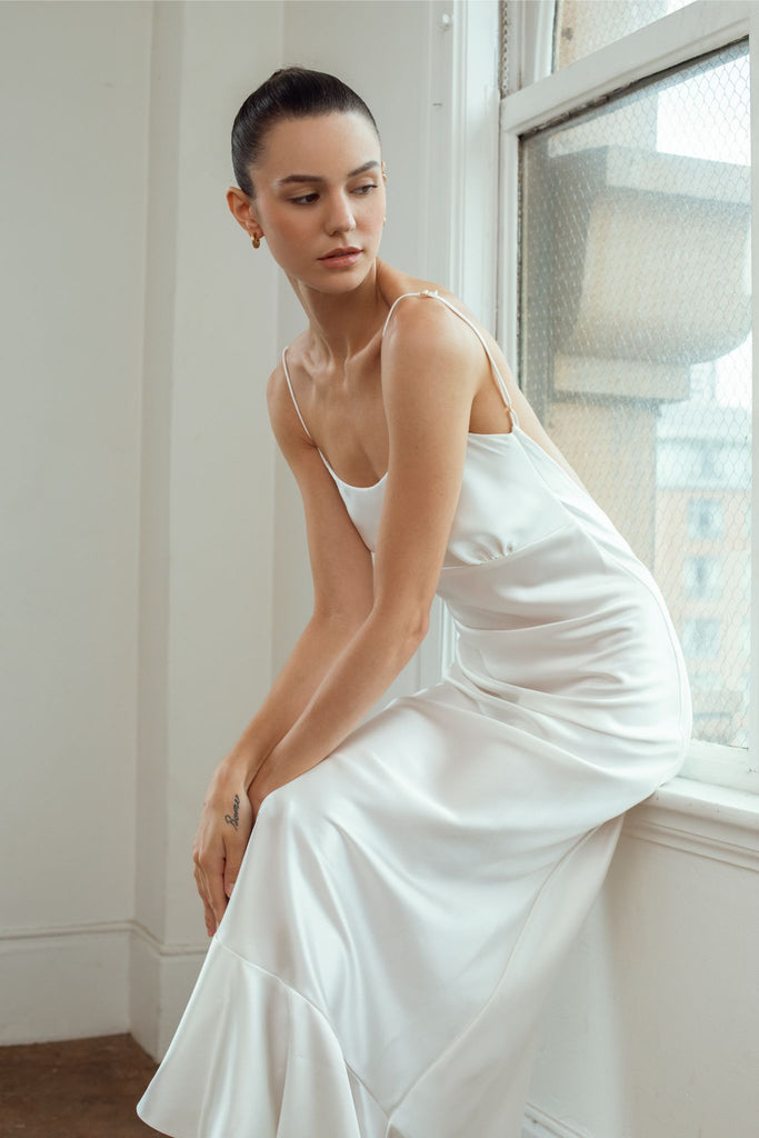 Stella Low Back Silk Wedding Dress | White
